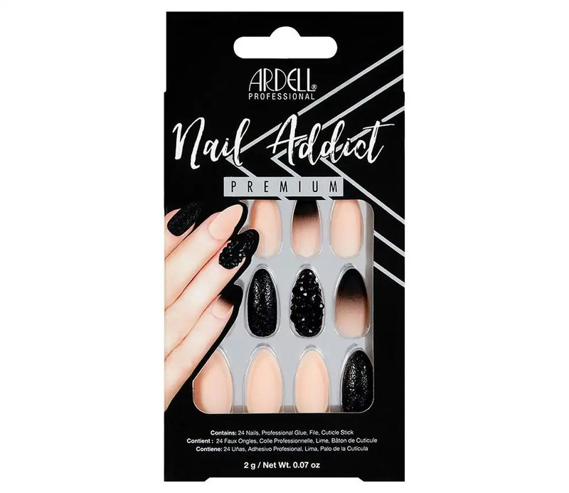 Ardell - Nail Addict Premium Black Stud & Pink Ombré Press On Nails