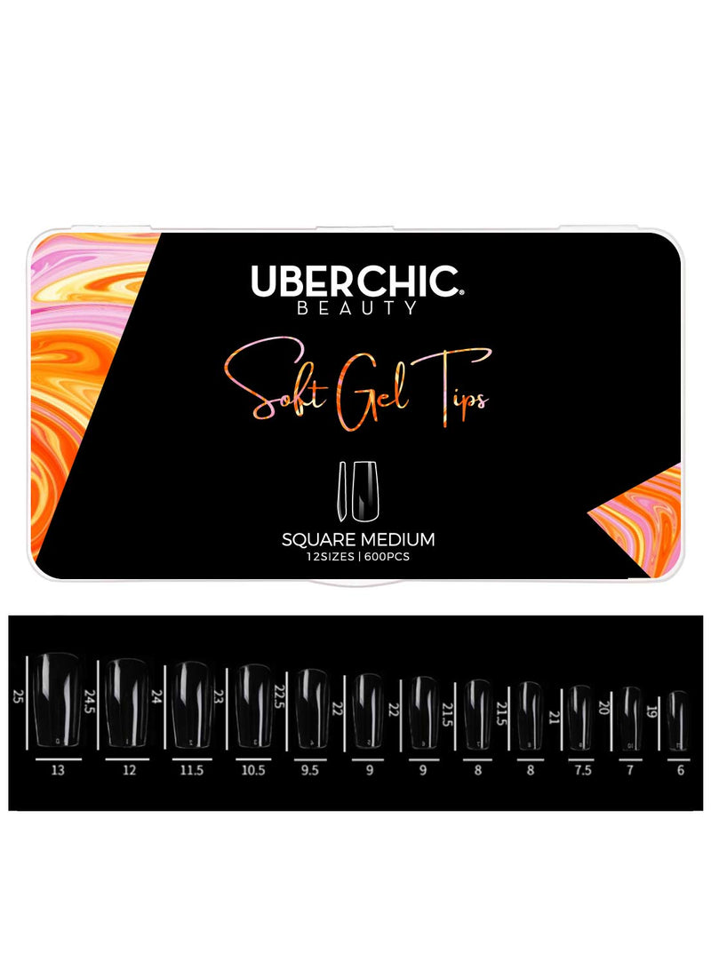 UberChic Beauty - Soft Gel Tips - Square Medium (600 pcs, 12 sizes)