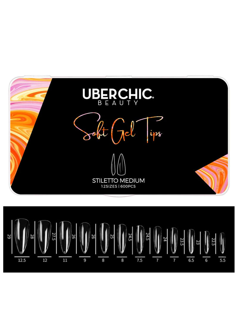 UberChic Beauty - Soft Gel Tips - Stiletto Medium (600 pcs, 12 sizes)