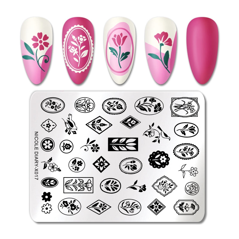 Nicole Diary - X017 Old Fashioned Floral Stamping Plate