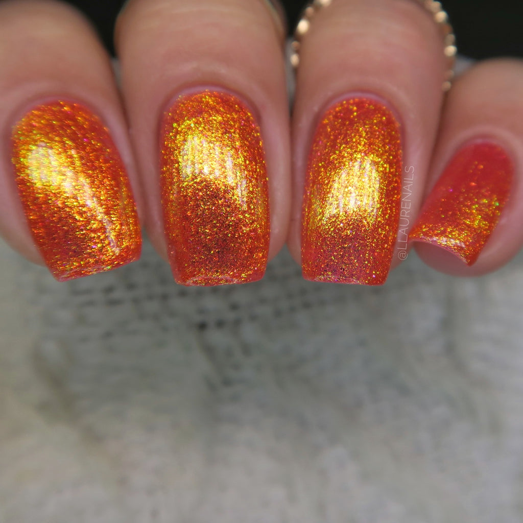 SUNFLARE, Orange Press On Nails, Cat Eye Nails, Color Shifting Nails, Reflective Glitter Nails, Orange Glitter Nails, Glue on Nails