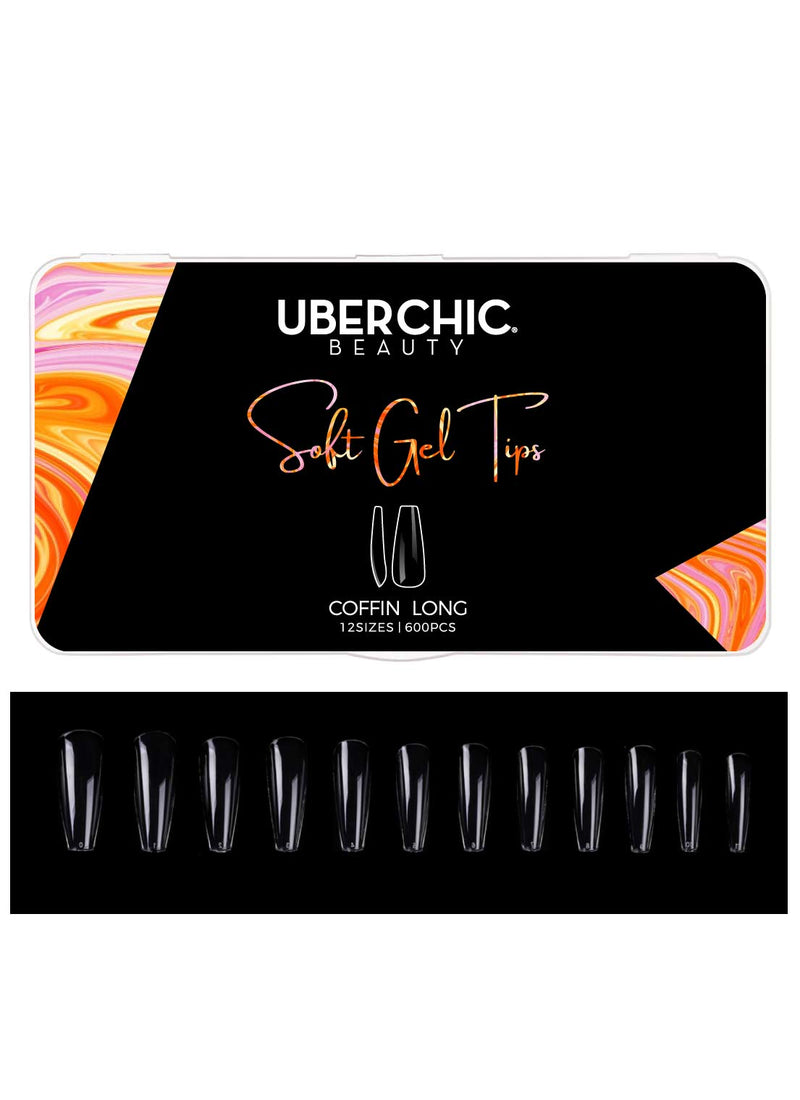 UberChic Beauty - Soft Gel Tips - Coffin Long (600 pcs, 12 sizes)