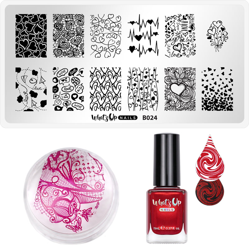 Whats Up Nails - Stamping Starter Kit (B024, Hotter than Red, Magnified Stamper)