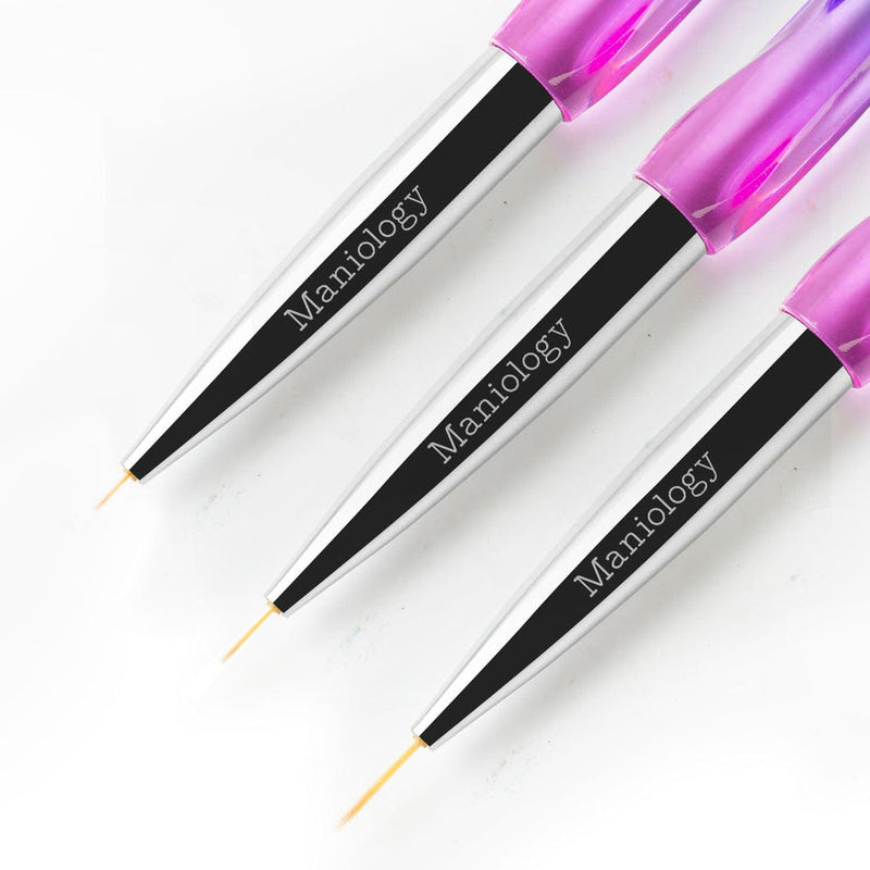 Maniology - 3pc Detailing Brush Set w/ Rainbow Gradient Acrylic Handles