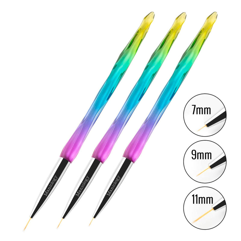 Maniology - 3pc Detailing Brush Set w/ Rainbow Gradient Acrylic Handles