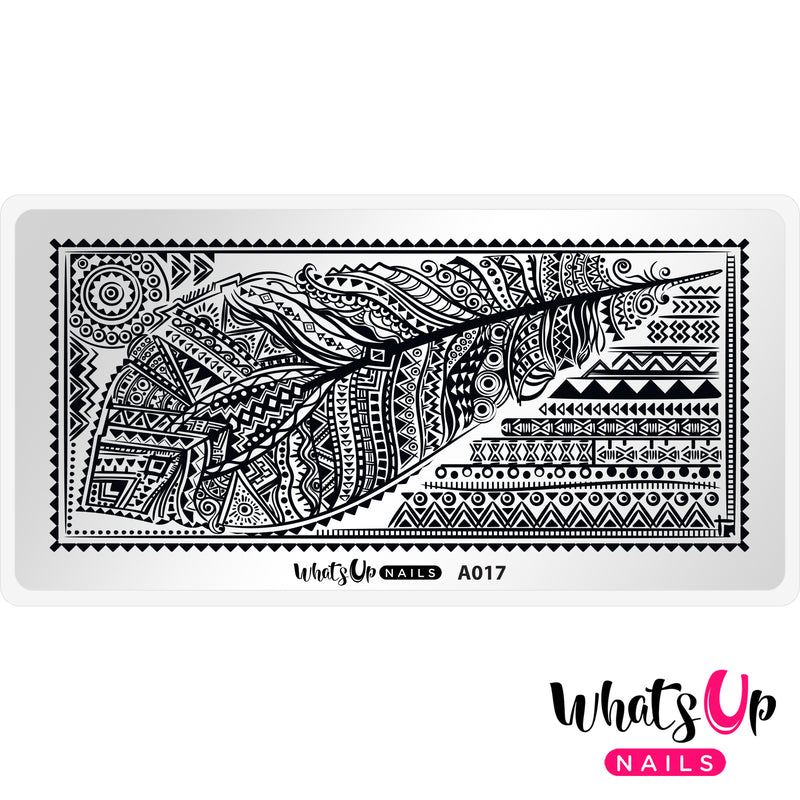 Whats Up Nails - A017 Tribal Feather Stamping Plate
