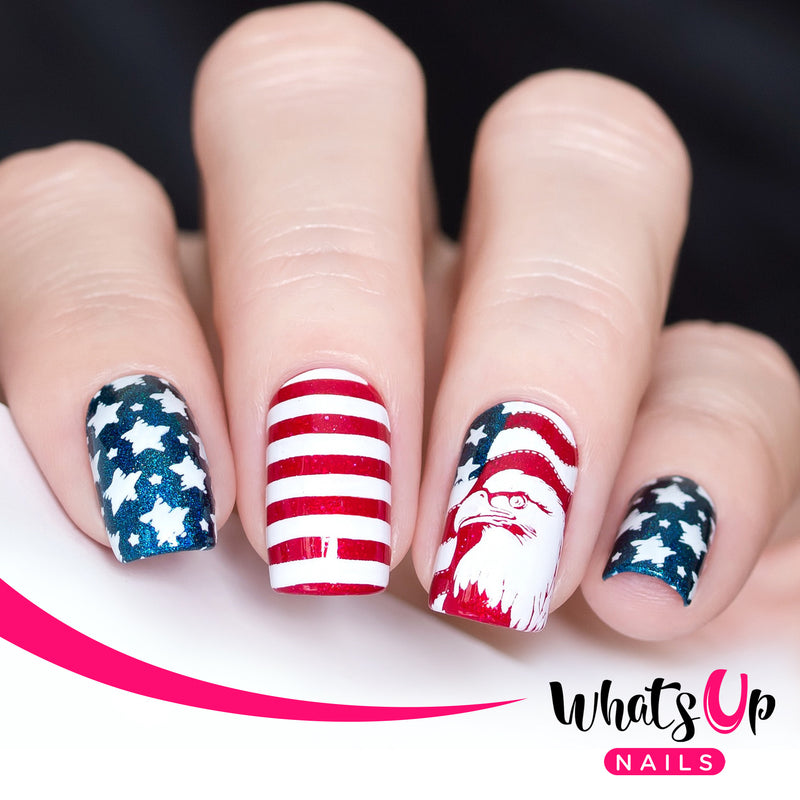 Whats Up Nails - July 4th Stamping Starter Kit (B043, Box of Whine, Jay for a Day, Blanc My Mind, Magnified)