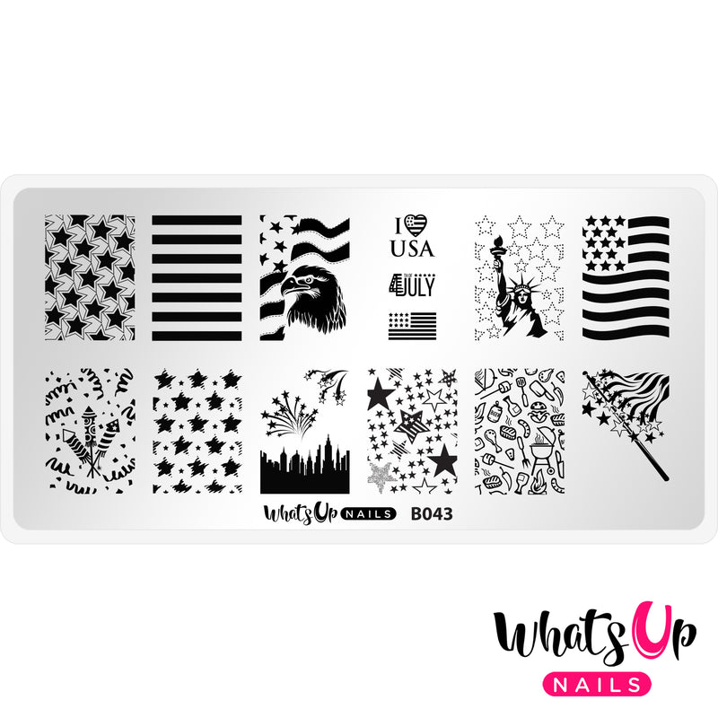 Whats Up Nails - B043 Stars and Stripes Stamping Plate