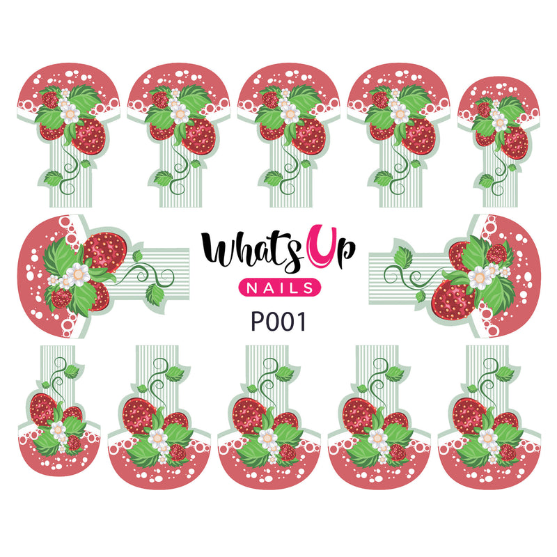 Whats Up Nails - P001 Strawberry Fancy, White Water Decals