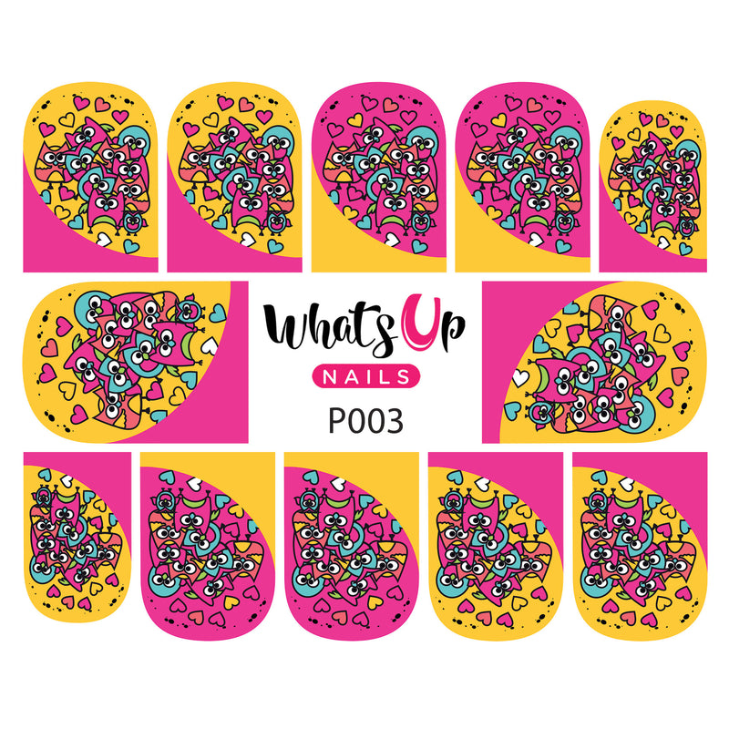Whats Up Nails - P003 Hoot Do You Love, Pink Water Decals