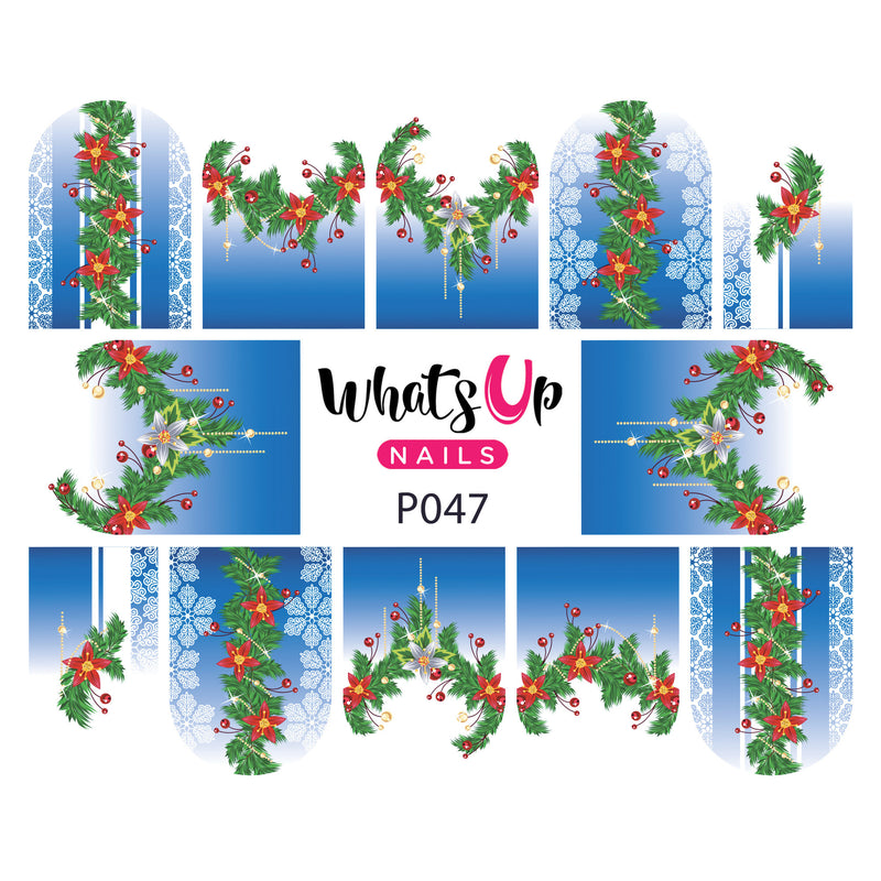 Whats Up Nails - P047 Poinsettia Garland Water Decals